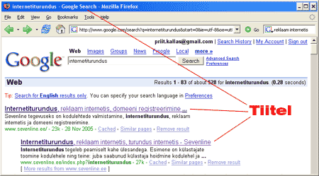 Tiitel otsingumootori tulemustes