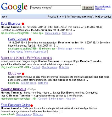 Google tulemused moodne turundus