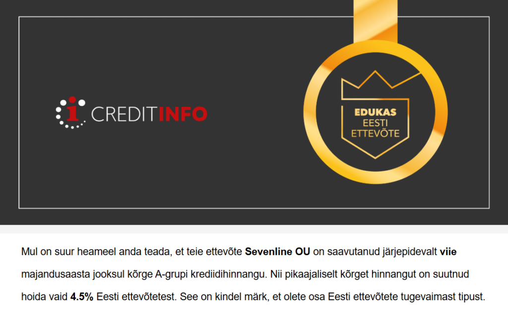 Sevenline OÜ on Edukas Eesti Ettevõte juba 5 aastat